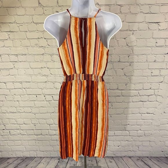 Xhilaration Striped Midi Casual  Dress Front Tie - Picture 5 of 8